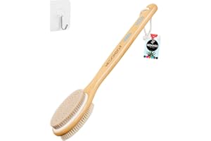 HEDONIO Hedonic Body Brush with Natural Soft & Stiff Bristles - Long Handle Back Scrubber for Shower & Bath Use for Dry Brushing Exfoliating Washing Lymphatic Drainage Dry Skin Cellulite Scrub Massage Bathing