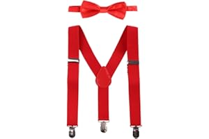 FYMNSI Infantil Bebé Niños Niñas Conjunto Tirantes y Pajarita Longitud Ajustable Elástico Y-Forma 3 Pinzas Ancho 2.5 cm con Puntos Raya Color Sólido Accesorio de Pantalón Cumpleaños Sesión de Fotos