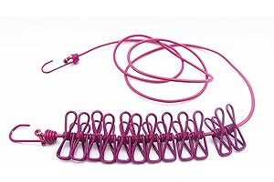 GKONGU 185CM Duradero Salvaje portátil portátil Resistente al Viento de la Cuerda de Tender la Ropa 12 Clavijas Clips de suspensión de Ropa de Secado de Ropa de Colgar Cuerda línea