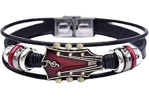 QKEOISUD Retro Faux Leather Guitar Bracelet,Retro Guitar Men Women Faux Leather Bangle Wristband,Wristband Musical Bracelet For Men Women, Music Enthusiast Gift