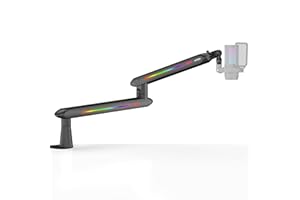 IXTECH Bras de microphone RVB à profil bas pour micro, support de microphone réglable avec pince de fixation de bureau, bras rotatif pour microphone avec gestion des câbles pour podcast, streaming