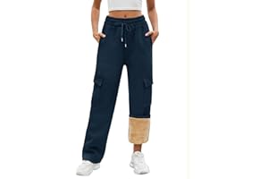 PASUDA Damskie zimowe spodnie dresowe z polaru termicznego wygodne bawełniane luźne spodnie sportowe do joggingu długie proste elastyczne spodnie z wysokim stanem ze sznurkiem i 6 kieszeni