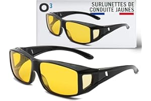 Kolnaix O³ Surlunettes de Conduite Jaunes - Adaptable aux différents types de montures - Conduite de nuit