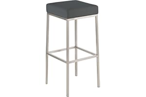 CLP Stołek barowy Montreal z obiciem ze sztucznej skóry I taboret barowy o wysokości siedziska 85 cm I dostępny, kolor: szary, kolor stelaża: stal nierdzewna