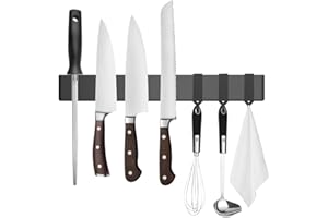 PUNCOOLS 16 Inch Stainless Steel Magnetic Knife Storage Strip,Knife Bar Block Magnet, Strong and Secure Magnetic Knife Rack for Metal Kitchen Utensils, Wall or Fridge Holder Tool Holder,Black