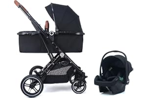 Pixini Kinderwagen Lania 3in1 Kombikinderwagen, inkl. Babywanne & Buggy & Auto-Babyschale (schwarz)