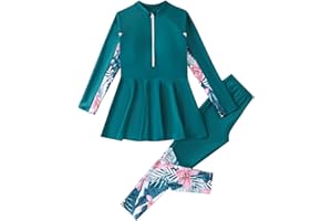 Nlaayong Musulman Maillot de Bain pour Enfant Islamique Filles Haut Manches Longues Pantalon Modeste Burkini Ensemble Vêtement de Plage