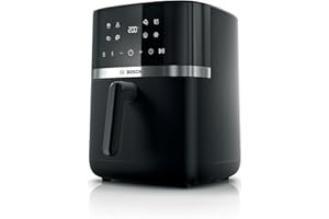 ‎BOSCH Bosch Heißluftfritteuse Serie 4, XL Air Fryer, schwarz, 6,1 L Fassungsvermögen, 7 Voreinstellungen, Auftau- und Warmhaltefunktion, Touchscreen, bis zu 60% schnelleres Kochen, MAF462B0