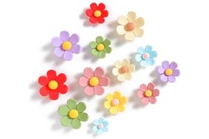 Cosmeria Set di 14 magneti per frigorifero, con fiori 3D, per cucina, ufficio, 7 colori, grandi e piccoli