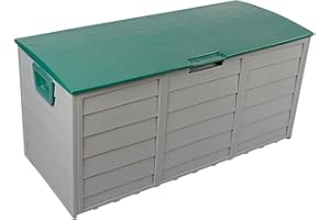 WAY BETTA 290L Outdoor Garden Storage Plastic Box Chest Tools Cushions Toys Lockable Seat Weather Resistant Durable Garden Storage Box, Outdoor Storage Containers Patio Deck Boxes Cabinet with Handles (Green)