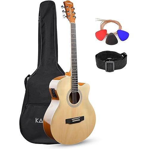 Kadence Frontier Semi Acoustic Guitar, (Bag, 1 pack Strings, Strap and 3 Picks (Natural Normal)