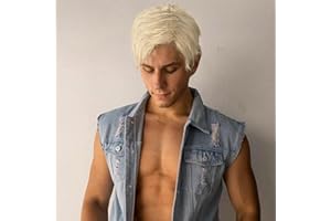 QUEENTAS Pelucas rubias para hombres Peluca de corte pixie con Bang Pixie Capas de pelo corto Peluca para hombre Cabello sintético Uso diario Cosplay (Rubio blanco)