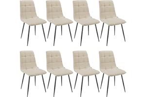 WAFTING Esszimmerstühle 8er Set, Gepolsterter Stuhl mit Hoher Rückenlehne und Leinendesign, Esstischstühle mit Metallfuß, für Esszimmer, Wohnzimmer, Küche, Schlafzimmer und Empfangsraum, Beige