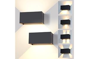 YICALE 12W Aplique Pared Exterior LED 2PZS, Luz Exterior 3000K Blanco Cálido,Lampara Exterior Pared Impermeable IP65 Ángulo de haz Ajustable Aplique de Interior Aluminio Negro para Terraza,Jardín,Balcón