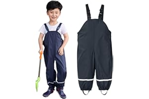 Katpost 1-11Years, Rain Pants for Kids Rain Trousers Unisex Waterproof Over Trousers Childrens Boys and Girls PU Rainwear for Outdoor Play Cute Dungarees Mud Dirty Proof Trousers