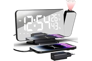 TAKRINK Projektionswecker Wecker Digital mit USB-Anschluss Radiowecker mit Projektion Dual-Alarm 12/24H LED-Anzeige 180° Projektor 4 Projektionshelligkeit projektion für Schlafzimmer Büro(Reinweiß)