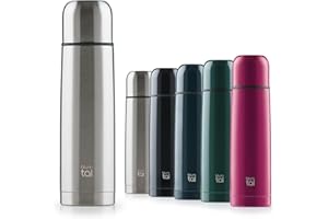 Blumtal® Thermosflasche 1L - BPA-freie Thermoskanne für warm&kalt - auslaufsichere Isolierflasche 1L aus Edelstahl rostfrei - Thermosflasche mit Becher - Thermoflasche - Stainless Steel - Silber