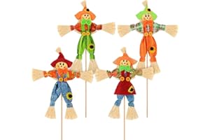 Samantha 4 Pezzi Spaventapasseri Decorazione Autunnale, Piccole Decorazione Spaventapasseri di Halloween, con Bastone di bambù, per Autunno, Giardino, Festa del Ringraziamento, Casa, All'Aperto