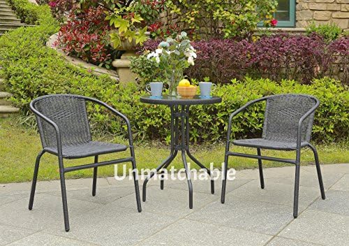 Unmatchable 3pc PE Rattan Bistro Furniture Set in 3 Lush Colours - Includes 2 x Slim Chairs and 1 x Table (Black)