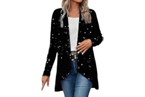 GENERISCH Weihnachten Pailletten Jacke Damen Langarm Offen, Glänzende Glitzer Blazer Elegant, Festliche Party Dünne Cardigan, Herbstjacke Unregelmäßig, Disco Bomber Jacken Einfarbige, Party Outfit Damen