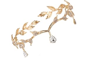 QICSTELAR Goddess Tiara，Goddess Headpiece，Elf princess Tiara，Crystal Rhinestone Wedding Head Band Crystal Beaded Forehead Headpiece for Bride Bridesmaid Girls（16.5LX4H CM）