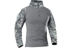 KEFITEVD Hommes Tactique Militaire Chemise Airsoft Combat T-Shirt Printemps Camouflage 1/4 Zip Shirt ACU,S,Multicolore