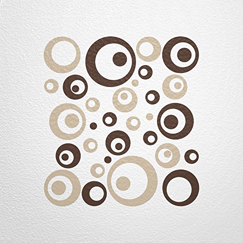 WANDfee® Wandtattoo 50 Retro Kreise AC0710306 Größe Ø 2 x 20 cm, 6 x 15 cm, 10 x 10 cm, 20 x 6 cm, 12 x 3 cm Farbe beige dunkelbraun