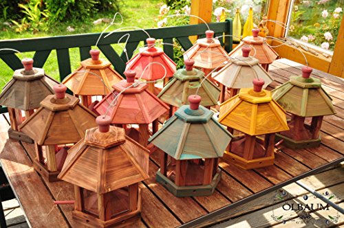 Vogelhaus,großes Holz-Vogelhäuschen, PREMIUM ZEDER wetterfest,mit Silo + LED-Licht, Nistkasten Vöglehus Vogelvilla Futterkasten + 6x Futterstation - 7