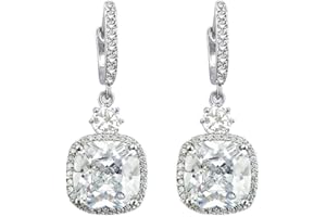 DHQH SELOVO Silver Tone Cushion Cut Clear Cubic Zirconia Hoop Pierced Drop Bridesmaid Earrings