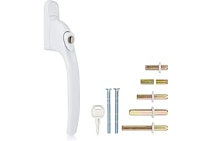 XFORT Kit d'installation de poignée de fenêtre en ligne avec verrouillage à clé en UPVC, levier de fenêtre verrouillable Blanc