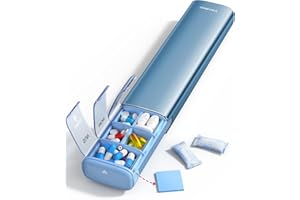 Vaydeer Pilulier hebdomadaire 7 jours (prise en charge 2 fois par jour), pilulier de voyage en métal, grande capacité pour le quotidien, jolie boîte à pilules pour suppléments, pilules, vitamines et