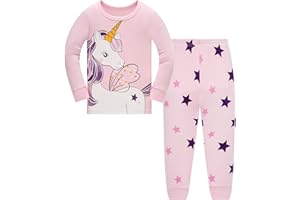 LANGUBABY Pigiama Ragazza Unicorno Cotone Lungo 2 Pezzi Biancheria da Notte per Bambina 1-12 Anni