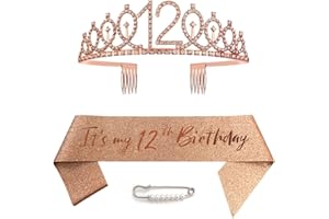 CEQINY Tiara y coronas de cumpleaños número 12 para niñas, tiara de oro rosa, tiara de princesa con diamantes de imitación con peines, tiaras de boda para boda, graduación, fiesta nupcial, Navidad