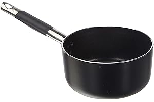 Pentole Agnelli ALSC105SSC16 Alblack Casseruola Alta in Alluminio, Spessore 3 mm, Manico Tubolare in Acciaio Inossidabile , 16 cm, Nero