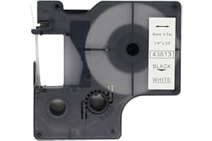 BROVACS 1 opakowanie czarno-białej taśmy etykietowej kompatybilna z DYMO D1 43613 6 mm 1/4" OPA2013