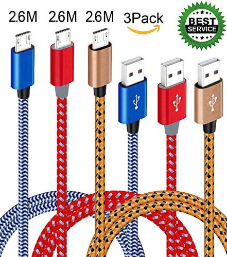 Xinfaxin Micro USB Cable 3 Pack 2.6M Extra Long Nylon Braided USB Charging Cables for Samsung, LG, Motorola, Nexus, HTC,Sony, Android Devices and More.(different colors)