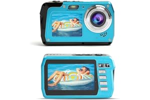 Iriisy Camara Acuatica Camara Sumergibles HD 2.7K 48MP, Cámara Impermeable Digital con Pantalla Dual, Zoom Digital 16X, 1080p HD Camara Acuática Submergible Anti-Vibración