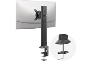 HEMUDU, Supporto singolo alto per monitor da scrivania adatto per schermo piatto curvo da 13" a 32", girevole, regolabile in altezza, con rotazione, può supportare fino a 35 kg, nero