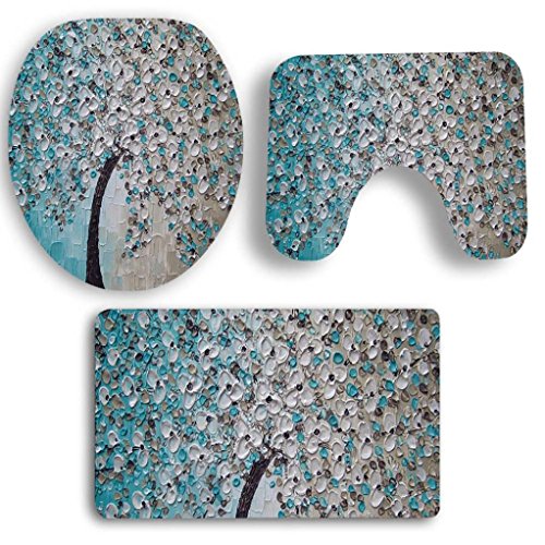 Clode® Christmas Toilet Covers Set, 3Pcs/set Print Tree Bathroom Non-Slip Print Toilet Seat Cover Mat Removable Home Decoration Pedestal Rug + Lid Toilet Cover + Bath Mat (Multicolor 6)