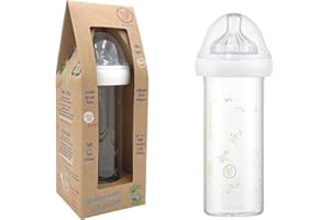 Le Biberon Français - Biberon en Verre 240ml Premium - Biberon Anti Colique 0-6 Mois - Tétine en Silicone Pur 3 Vitesses - Anti fuite à Col Large - BPA, BPS, BPF Free - Allaitement Mixte Nouveau né