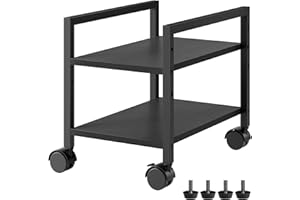 HOOBRO Computer Tower Stand, 2-Tier Computer Tower Cart, Printer Table, PC Stand Under Desk, Mobile Rolling Cart with Wheels, Height Adjustable, for Home Office, Black EBB11CJ01