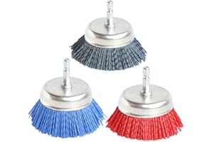 FPPO 3Pcs 3 Inch Nylon Cup Brush Set for Drill,Assorted Cup Brushes Kit for Cleaning Polishing Deburring and Removing Welding,with 1/4" Shank