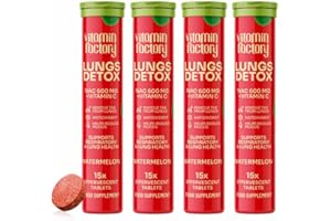 THE VITAMIN FACTORY NAC Supplement - N-Acetyl-Cysteine 600mg for Lung Detox & Gym Support | Watermelon Flavour | NAC N-Acetyl-Cysteine for Glutathione | Effervescent NAC for Men & Women (Pack of 4, Watermelon)