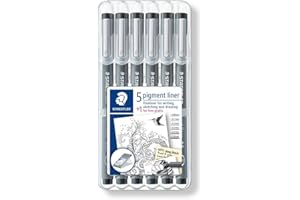 STAEDTLER ‎308 SB6P1 cienkopisy pigmentowe z różną szerokością linii - czarne (zestaw 5 + 1 bezpłatny)