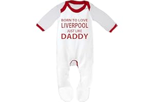 CHEEKYTOTS 'Born To Love Liverpool Just Like Daddy' Baby Boy Girl Sleepsuit Designed and Printed in the UK Using 100% Fine Combed Cotton