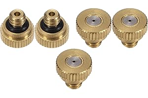 M METERXITY 5-Pack Brass Misting Nozzle, 0.032" 0.8mm Orifice 10/24 UNC O-Ring Replacement Mister Nozzles Plug Mister Heads for Garden Patio Outdoor Cooling System Low-Pressure Atomizing