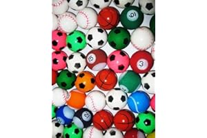 MVS WHOLESALE 10 x 32mm Assorted SPORTS Style Bouncy Balls, Jet Balls, Party Bag Fillers, Stocking Fillers, Pocket Money Toys, (Soccer, Basket Ball Pool, Base Ball etc)