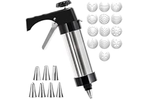 Dyaucwpo Pressa per Biscotti, Biscotti Professionale Pistola Sparabiscotti con 13 Stencil e 8 Beccucci, Pistola per Dolci in Acciaio Inox, Pressa per Pasticceria, Macchina per Biscotti