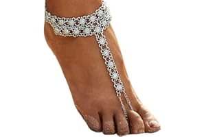 ‎HANDCESS Handcess Vintage-Fußkettchen, Silber, Fußkettchen, Strand, Barfuß, Sandalen, Fußschmuck für Damen und Mädchen