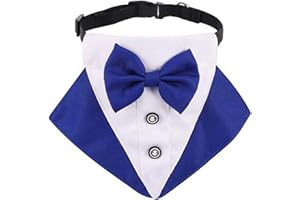 AIMICOCA Formales Hunde-Smoking-Bandana-Hundehochzeits-Bandana-Halsband Hundehalsband mit Fliege Verstellbares Hundefliege-Halsband Bandana für kleine mittelgroße Hunde (Blau, S)